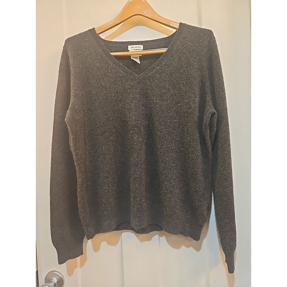 Jaclyn Smith Womens Gray 100% Cashmere Long Sleeve Sweater V- Neck Size XL